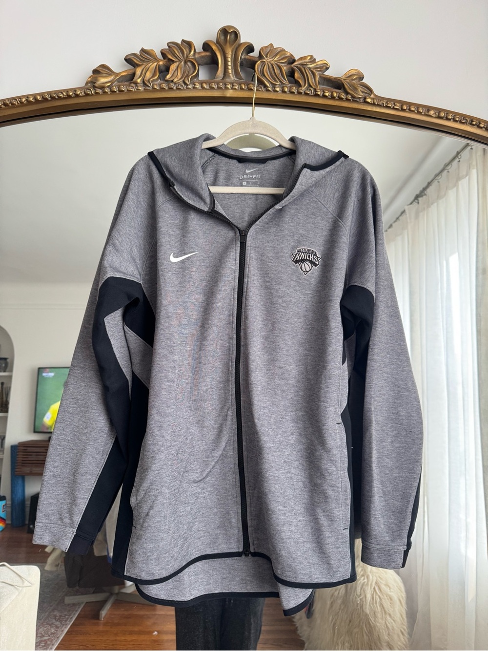 Nike Grey and Black Full‑Zip Hooded Jacket with Team Crest
